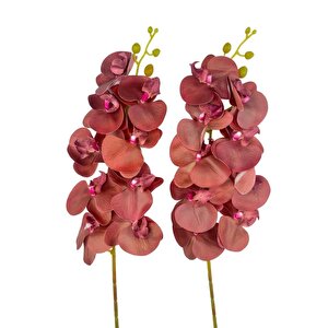 Yapay Çiçek Bordo Koyu Islak Orkide Gerçeksi Doku Uzun Dal 90 Cm