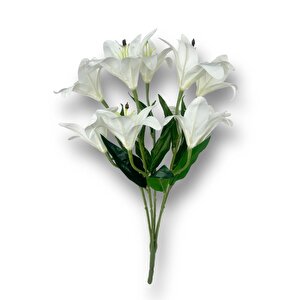 Yapay Çiçek Islak Lilyum Beyaz Renk 9 Çiçekli 55cm Gerçeksi Doku A Kalite