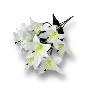 Yapay Çiçek Islak Lilyum Beyaz Renk 9 Çiçekli 55cm Gerçeksi Doku A Kalite