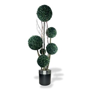 Yapay Ağaç Gümüş Kemerli Siyah Galvaniz Saksıda Yeşil Top Şimşir Ağacı 6 Toplu 175cm Yapay Çiçek