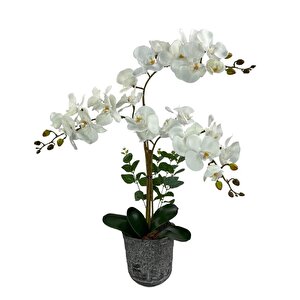 Yapay Çiçek 3lü Beyaz Orkide Seramik Saksıda Orkide 60cm