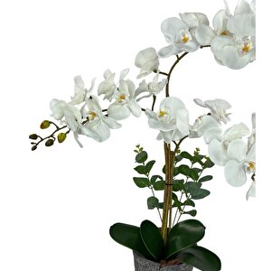 Yapay Çiçek 3lü Beyaz Orkide Seramik Saksıda Orkide 60cm