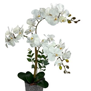 Yapay Çiçek 3lü Beyaz Orkide Seramik Saksıda Orkide 60cm