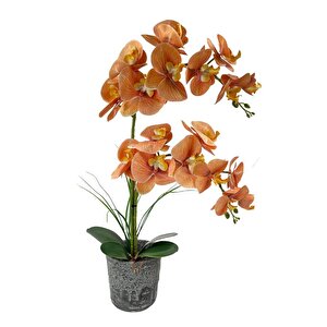 Yapay Çiçek 2li Somon Islak Orkide Seramik Saksıda Orkide 60cm