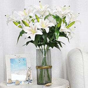 Yapay Çiçek Islak Lilyum Soft Pembe Renk 9 Çiçekli 55cm Gerçeksi Doku A Kalite