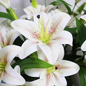 Yapay Çiçek Islak Lilyum Soft Pembe Renk 9 Çiçekli 55cm Gerçeksi Doku A Kalite