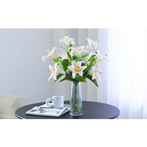 Yapay Çiçek Islak Lilyum Soft Pembe Renk 9 Çiçekli 55cm Gerçeksi Doku A Kalite
