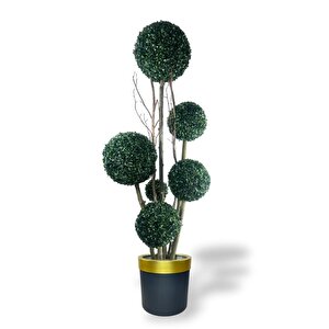 Yapay Ağaç Gold Kemerli Siyah Galvaniz Saksıda Yeşil Top Şimşir Ağacı 6 Toplu 175cm Yapay Çiçek