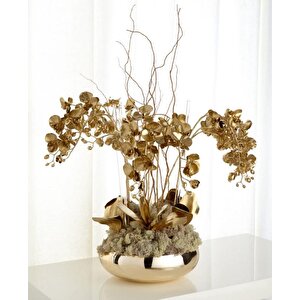 Yapay Çiçek Altın Gold Dore Rengi Orkide Uzun Dal 80 Cm Orkide