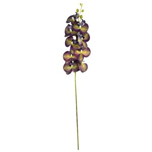 Yapay Çiçek Mor Sarı Çizgi Desenli Islak Orkide Gerçeksi Doku Uzun Dal 90 Cm