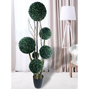 Yapay Ağaç Siyah Saksıda Yeşil Top Şimşir Ağacı 6 Toplu 175cm Yapay Çiçek