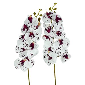 Yapay Çiçek Çilli Bordo Beyaz Islak Orkide Gerçeksi Doku Uzun Dal 90 Cm