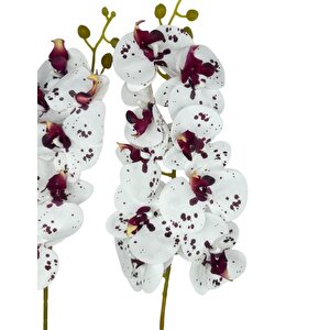 Yapay Çiçek Çilli Bordo Beyaz Islak Orkide Gerçeksi Doku Uzun Dal 90 Cm