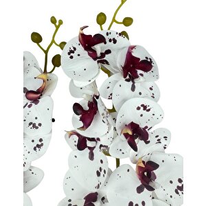 Yapay Çiçek Çilli Bordo Beyaz Islak Orkide Gerçeksi Doku Uzun Dal 90 Cm