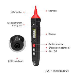 Mayilon Ht121 Kalem Tip Akıllı Multimetre Işıklı Ve Sesli Alarm Fenerli