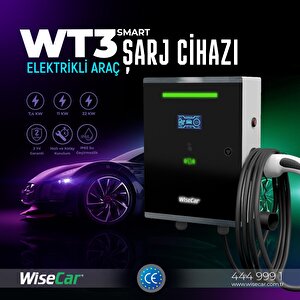 WiseCar WT3 Smart 22 Kw Duvar Tipi Elektrikli Araç Şarj İstasyonu Kablolu