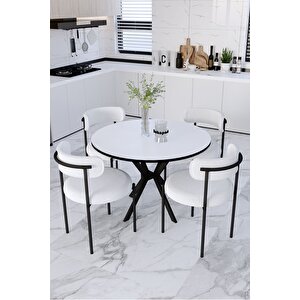 Mina Masa Sandalye Takım 90 Cm Masa 4 Sandalye Teddy Sandalye Bukle - Teddy Kumaş