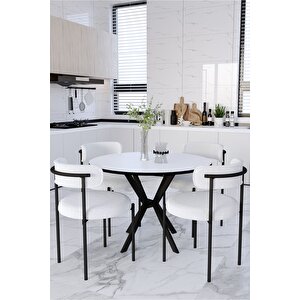 Mina Masa Sandalye Takım 90 Cm Masa 4 Sandalye Teddy Sandalye Bukle - Teddy Kumaş