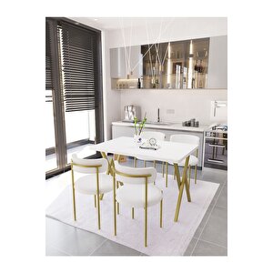 Luna Masa Sandalye Takımı 80*120 Masa Mat Gold Teddy Sandalye Mutfak Masası 4 Sandalye (bukle Kumaş)