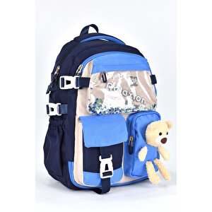 Ortopedik Lüks Kumaş Unisex Çok Gözlü Çocuk İlkokul Çantası Lacivert 1461