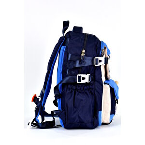 Ortopedik Lüks Kumaş Unisex Çok Gözlü Çocuk İlkokul Çantası Lacivert 1461