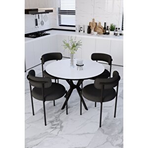 Barcelona Masa Sandalye Takım 90 Cm Masa 4 Sandalye Teddy Sandalye Bukle - Teddy Kumaş