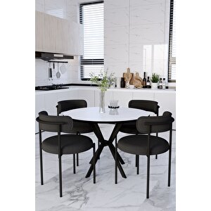 Barcelona Masa Sandalye Takım 90 Cm Masa 4 Sandalye Teddy Sandalye Bukle - Teddy Kumaş