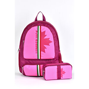 Lumberjack Çok Gözlü Unisex 2'li Okul Çantası Seti Okul Çantası Ve Kalemlik Pembe Lmcan24012