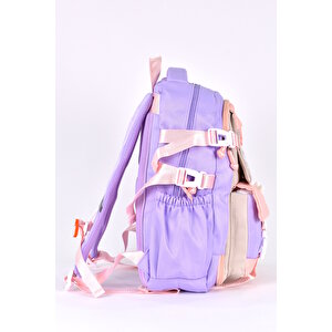 Ortopedik Lüks Kumaş Unisex Çok Gözlü Çocuk İlkokul Çantası Lila 1461