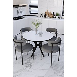 Mina Masa Sandalye Takım 90 Cm Masa 4 Sandalye Teddy Sandalye Bukle - Teddy Kumaş