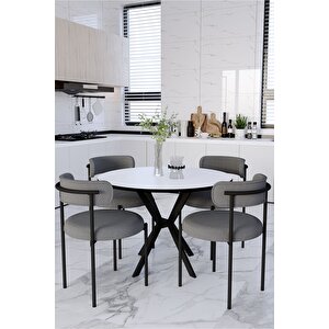 Mina Masa Sandalye Takım 90 Cm Masa 4 Sandalye Teddy Sandalye Bukle - Teddy Kumaş