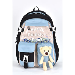 Ortopedik Lüks Kumaş Unisex Çok Gözlü Çocuk İlkokul Çantası Siyah 1461