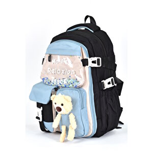 Elatae Ortopedik Lüks Kumaş Unisex Çok Gözlü Çocuk İlkokul Çantası Siyah 1461