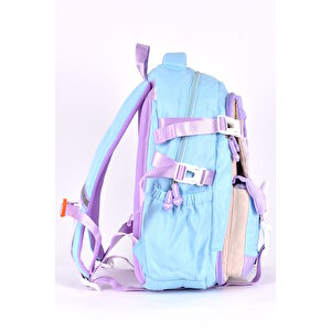 Ortopedik Lüks Kumaş Unisex Çok Gözlü Çocuk İlkokul Çantası Turkuaz 1461