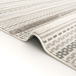 Cool Halı Sakura 2207 Gri Hav Toz Vermez Etnik Desenli Modern Dokuma Bukleli Salon Halısı