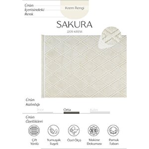 Sakura 2209 Krem Hav Toz Vermez Etnik Desenli Modern Dokuma Bukleli Salon Halısı 120x200 cm