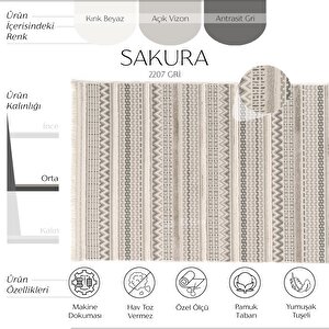 Sakura 2207 Gri Hav Toz Vermez Etnik Desenli Modern Dokuma Bukleli Salon Halısı 100x250 cm
