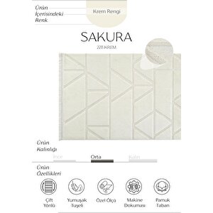 Sakura 2211 Krem Hav Toz Vermez Etnik Desenli Modern Dokuma Bukleli Salon Halısı 80x150 cm