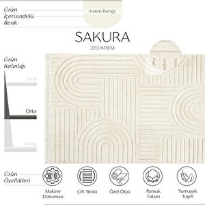 Sakura 2213 Krem Hav Toz Vermez Etnik Desenli Modern Dokuma Bukleli Salon Halısı 120x200 cm