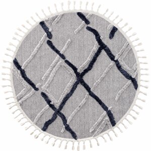 Palazzo 03 Gri Lacivert Yumuşak Dokulu Mutfak Antre Çocuk Odası Yuvarlak Makine Halısı 200x200 cm