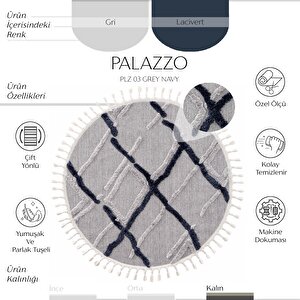 Palazzo 03 Gri Lacivert Yumuşak Dokulu Mutfak Antre Çocuk Odası Yuvarlak Makine Halısı 200x200 cm