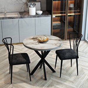 Mutfak Masası Takımı X Ayaklı Yuvarlak Yemek Masası 70 Çap + 2 Adet Sandalye - Efes