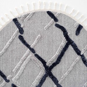 Palazzo 03 Gri Lacivert Yumuşak Dokulu Mutfak Antre Çocuk Odası Yuvarlak Makine Halısı 120x120 cm
