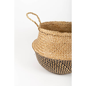 Yarı Zigzag Large Boy Katlanabilir Hasır Sepet / Saksılık 35x32cm