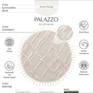 Palazzo 03 Krem Hav Toz Vermez Yumuşak Doku Mutfak Koridor Dokuma Yuvarlak Makine Halısı 160x160 cm