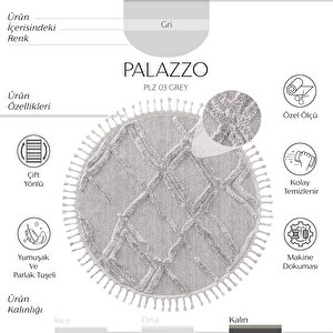 Palazzo 03 Gri Yumuşak Dokulu Mutfak Antre Çocuk Odası Yuvarlak Dokuma Makine Halısı 200x200 cm