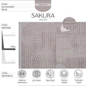 Sakura 2212 Gri Hav Toz Vermez Etnik Desenli Modern Dokuma Bukleli Salon Halısı 160x230 cm