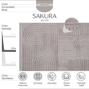 Sakura 2212 Gri Hav Toz Vermez Etnik Desenli Modern Dokuma Bukleli Salon Halısı 160x250 cm