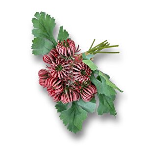 Yapay Çiçek Doğmamış Kırmızı Krizantem Demeti 5 Dallı Gelin Çiçeği Ve Aranjman Aradal Çiçeği 24cm