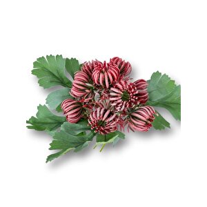 Yapay Çiçek Doğmamış Kırmızı Krizantem Demeti 5 Dallı Gelin Çiçeği Ve Aranjman Aradal Çiçeği 24cm